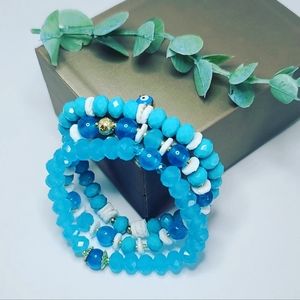 Blue agate, Mother Of Pearl set of 3  bracelets